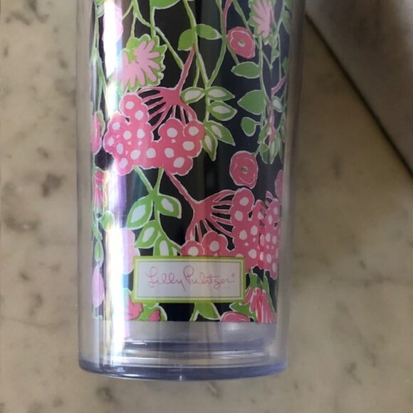 LILLY PULITZER Travel Tumbler with Twist On Lid Navy Pink Green Floral P… - Picture 7 of 12